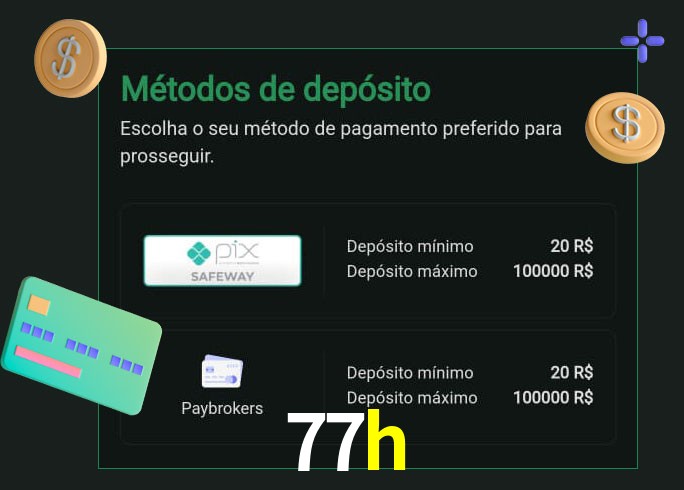 O cassino 77h oferece uma grande variedade de métodos de pagamento